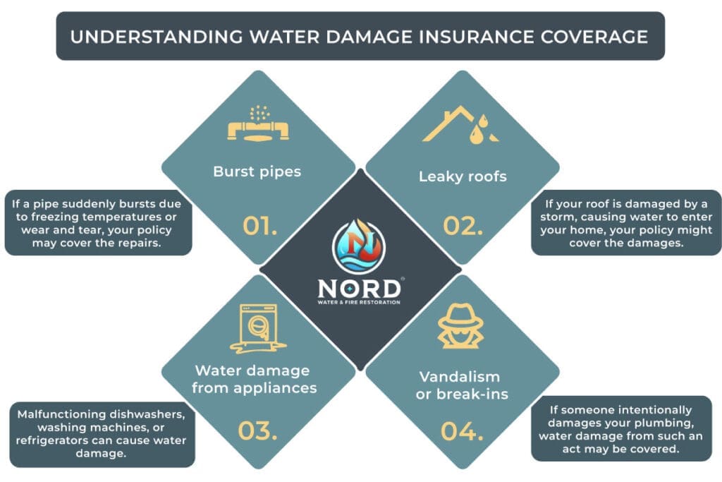 An infographic on Understanding Water Damage Insurance Coverage for the article Water Damage Insurance Claim Tips